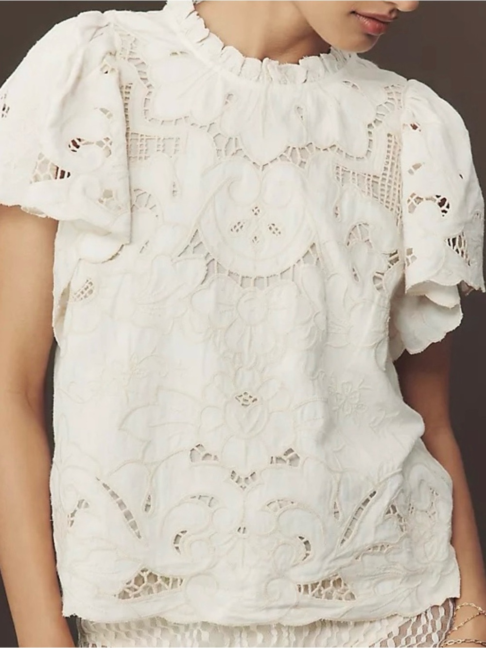 anthropologie lainie high neck lace blouse